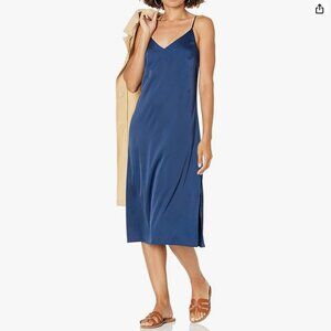 NWT The Drop Women's Ana Silky V-Neck Midi Slip Dress, Navy, XS